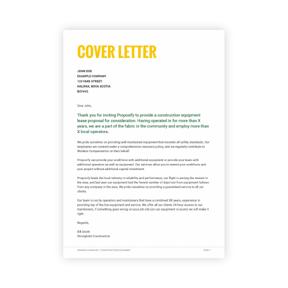 Construction Equipment Proposal Template