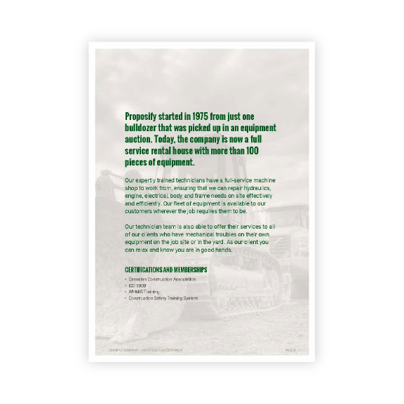 Construction Equipment Proposal Template