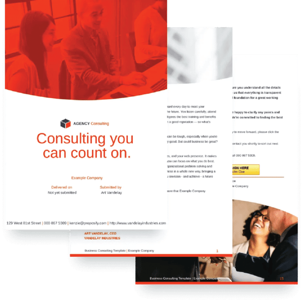 screenshot of consulting proposify template