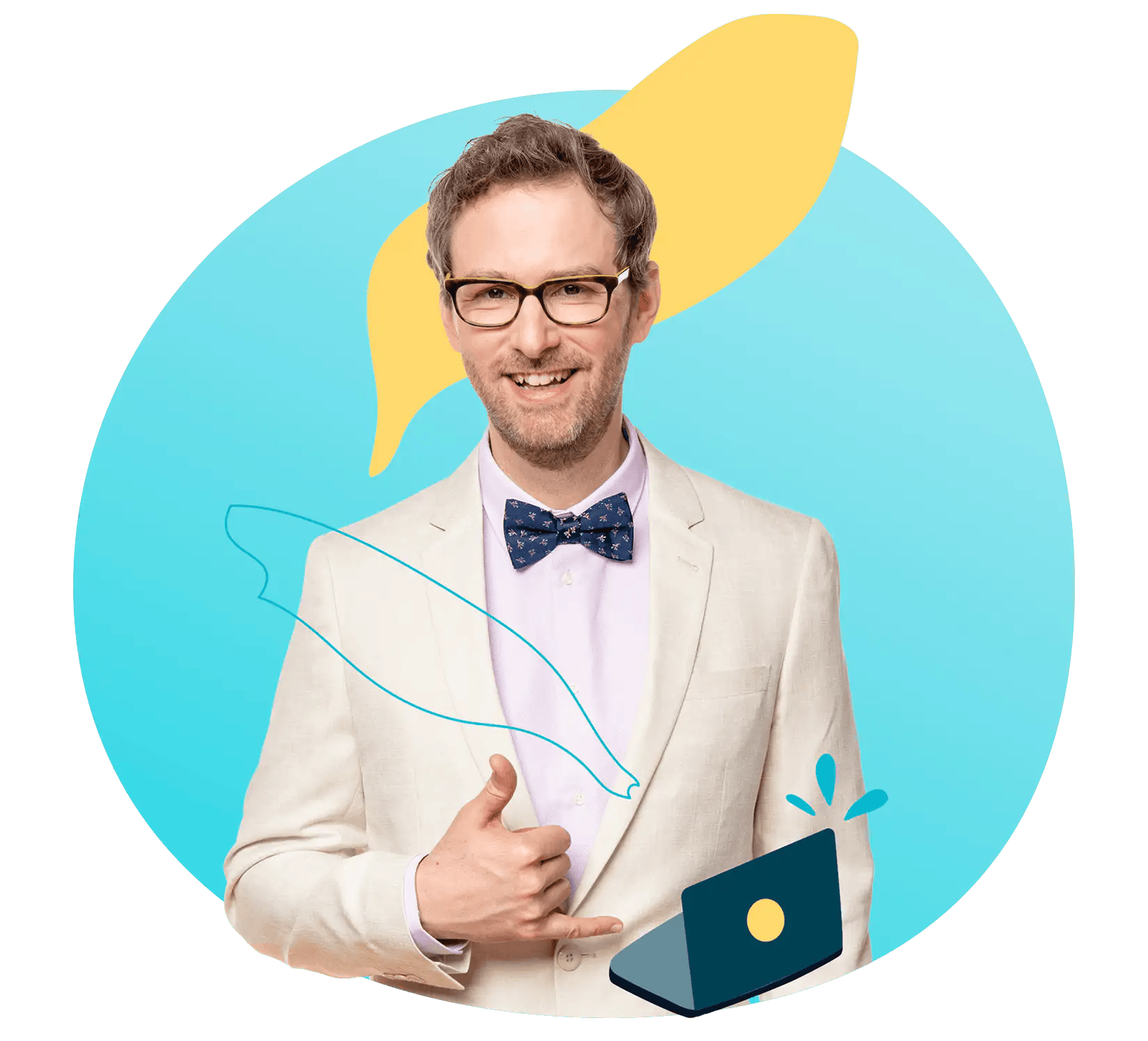 smiling man with computer